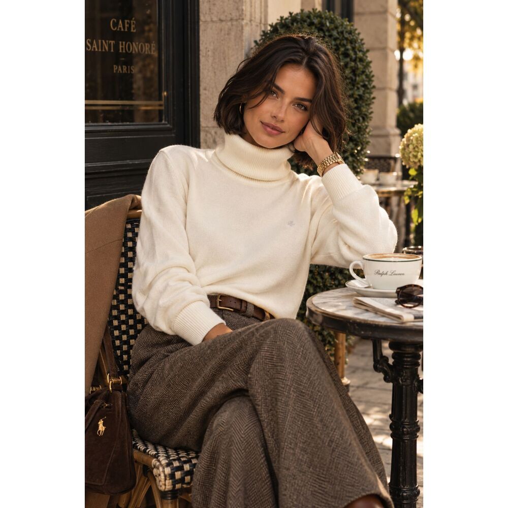 Lauren Ralph Lauren Womens Ivory Turtleneck Sweater LRL Logo Soft Knit